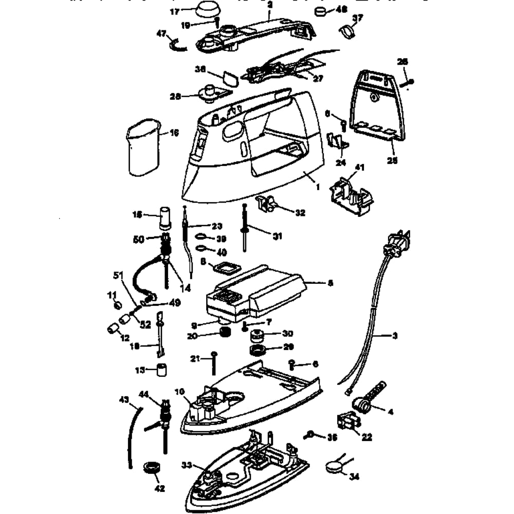 Replacement Parts Diagram and Parts List for F621S  Black and Decker Iron